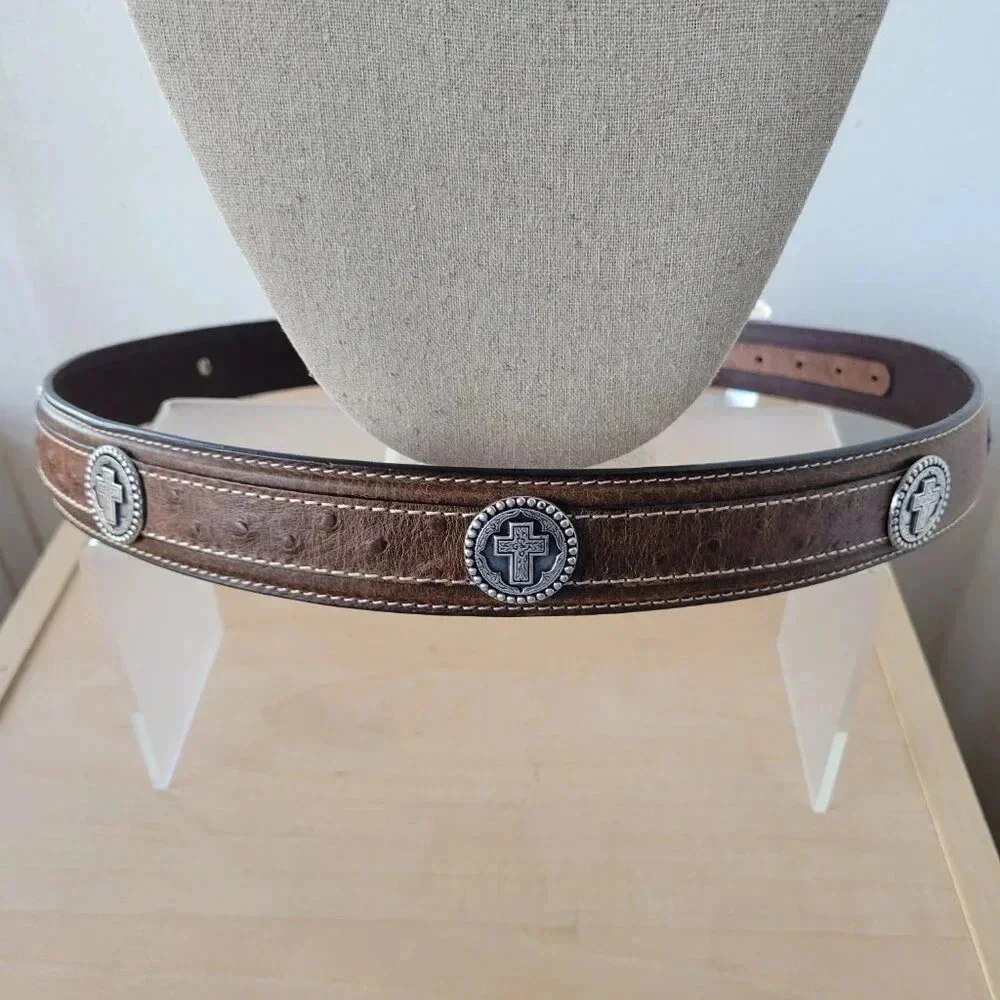 Western Style SILVER CROSS Men’s Genuine Leather Belt